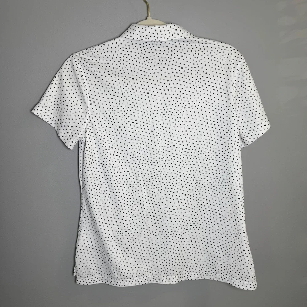 Nike Womens Dri-FIT Polka Dot Golf Polo Shirt White Black Size M Short Sleeve